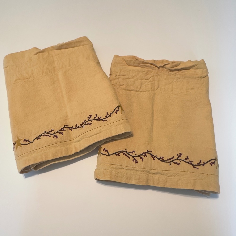 Raghu Valance Tan Embroidered Star Vine Farmhouse Set of 2 66x14 & 62x14 Decor